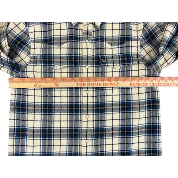 True Religion Men Tan Blue Plaid Long Sleeve Button Snap‎ Shirt Size Medium - Picture 6 of 6